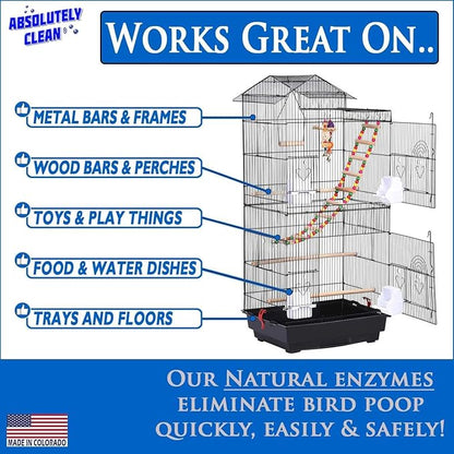 Absolutely Clean Amazing Bird Cage Cleaner and Deodorizer - Just Spray/Wipe - Safely & Easily Removes Bird Messes Quickly and Easily - Made in The US - Fragrance Free - (16oz Pack of 6)