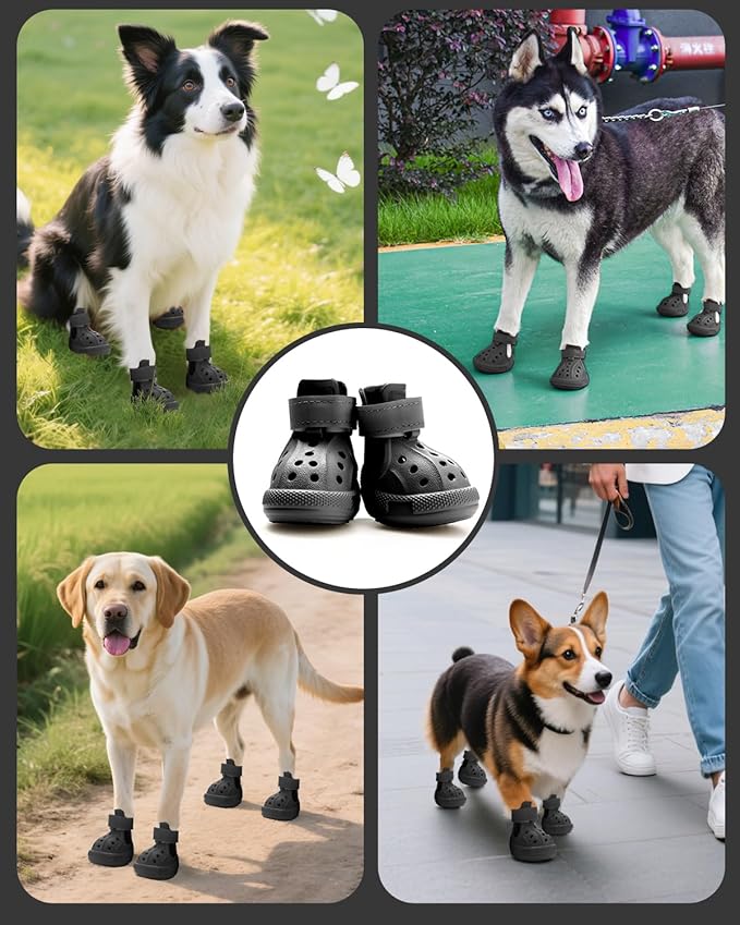 Dog Boots for Hot Pavement & Snow, Waterproof Non-Slip Dog Shoes with Reflective Straps, Adjustable Pet Booties for Small to Large Dogs, Outdoor Paw Protection, 4Pcs