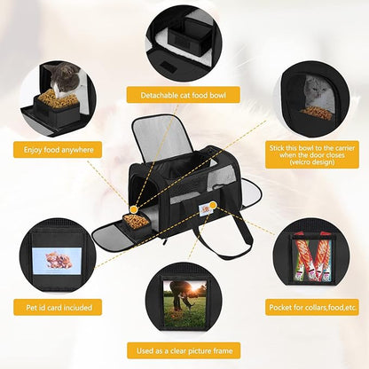 Cat Carrier, Dog Carrier, Pet Carriers Airline Approved for Kitten Small Dogs Carriers for Small Medium Under 15lbs, Collapsible Soft Sided Cat Carrier, Black