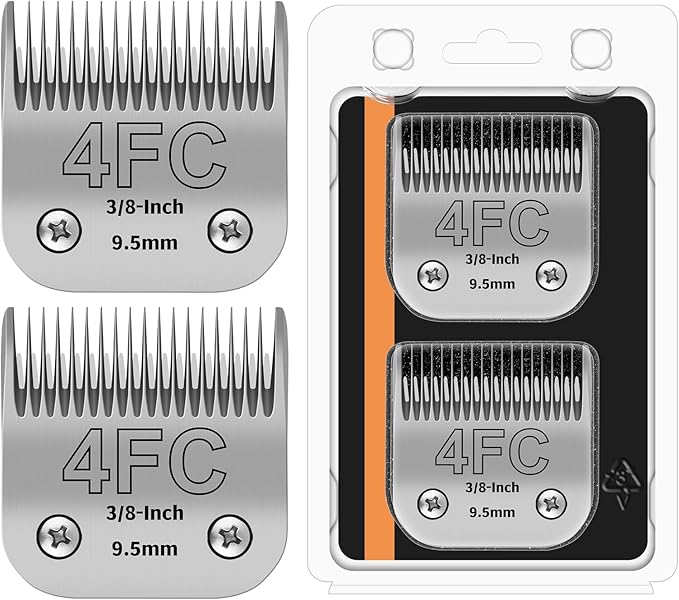 4FC Detachable Pet Clipper Replacement Blades Compatible with Andis/Oster A5/Wahl KM10 Series Dog Clipper,Made of Ceramic Blade & Stainless Steel Blade,Size 4FC Cut Length 3/8-Inchï¼2 Packï¼