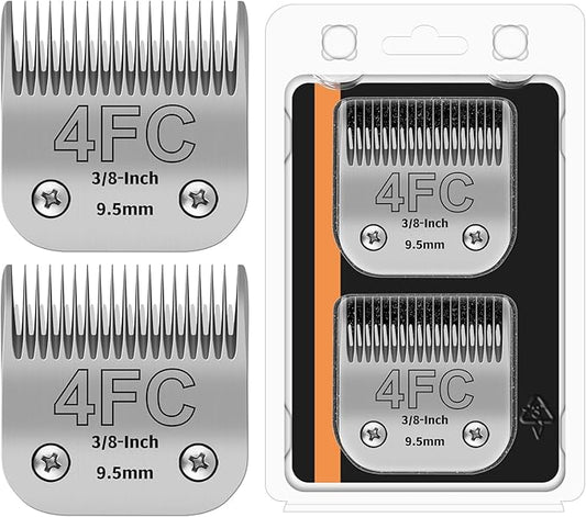4FC Detachable Pet Clipper Replacement Blades Compatible with Andis/Oster A5/Wahl KM10 Series Dog Clipper,Made of Ceramic Blade & Stainless Steel Blade,Size 4FC Cut Length 3/8-Inchï¼2 Packï¼