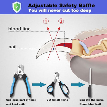 Dog Nail Clippers Trimmer Set, Safety Guard to Avoid Over-Cutting,Dog Grooming Comb Rake Undercoat Brush,Dog Grooming Scissors Shear Kit,6 in 1 Dog Grooming Tools Supplies for Small Large Cat Pet