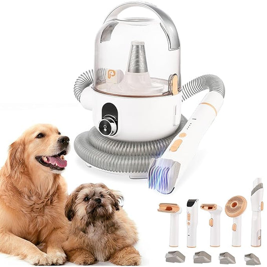 Dog Hair Vacuum & Pet Grooming Kit, 5 in 1 Pet Grooming for Dogs Cats, 2L Large Capacity Pet Hair Vacuum, Low Noise Dog Hair Vacuum for Shedding Pet Hair, Home Cleaning, White