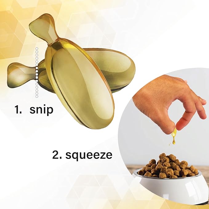 Omega Caps HP Snip Tips for Cats and Small Dogs High Potency EPA and DHA Maximum Bioavailability Fish Oil Supplement Vet Formulated Made in USA Skin Coat Joint and Heart Health 60 Capsules