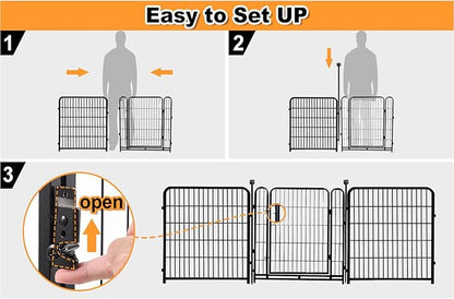 24 in(H) Decorative Garden Fences with Gate, 8 Panels Total 15.7 ft(L) Heavy Duty Iron Animal Barrier Fence for Yard,Suitable for Indoor Pet Fence Or Outdoor Dog Fencing, Garden Border Fence