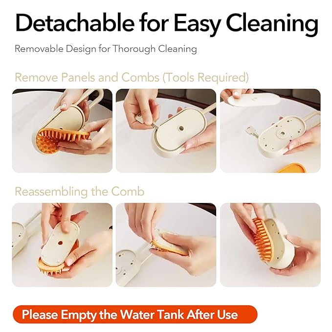 2nd Generation 3-in-1 Cat Steam Brush for Shedding, Pet Hair Removal Comb with Water Tank, Spray Cat Brush for Pet Grooming, Steamy Comb for indoor Haired Cats, Dogs and Rabbits (Khaqi)