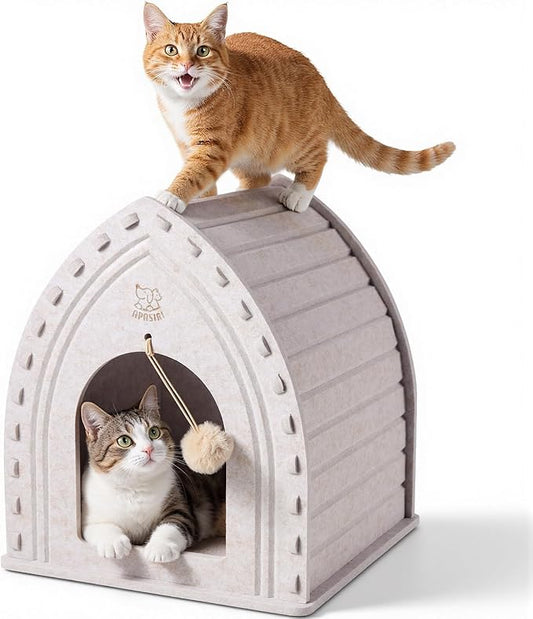 Apasiri Cat House for Indoor Cats: Innovative Polyester Fiber Cat Bed Cave, Sturdy and Scratch-Resistant, Compatible with Heating Pads. Original Castle Design_he Ultimate Gift for Your Feline Friend