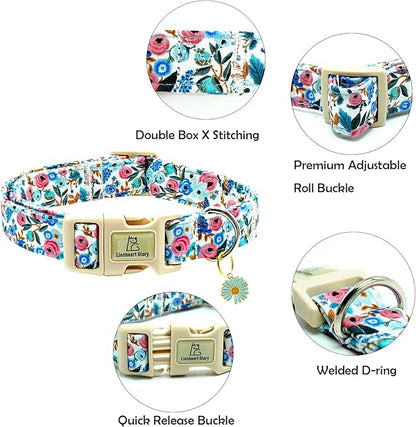 Lionheart glory Dog Collar Flowers Print Dogs Collar Spring Summer Cute Collars Dog Girl or Boy Soft Durable Adjustable Dog Collars for Small Dogs Pet Gift