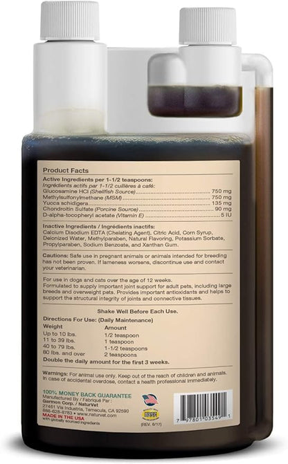 NaturVet Glucosamine DS Plus Hip & Joint Support Liquid Pet Supplement  Level 2 Moderate Care for Dogs & Cats  Includes Glucosamine, MSM, Chondroitin  32 Oz
