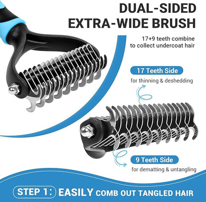MIU COLOR Dog Brush Kit 2PCS, Deshedding Dog Brush & 2 Sided Undercoat Rake for Dogs & Cats, Long Medium Hair Deshedding Tool, Effective Dog Brush Set Removing Knots, Mats, Tangles, Extra Wide