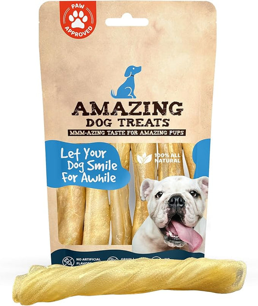 Amazing Dog Treats -Small Collagen Stick - (6 Inch - 8 Count) - Collagen Beef Cheek Rolls - No Hide Bones for Dogs