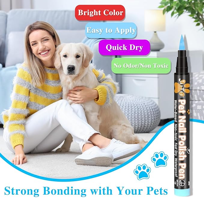 Quick Dry Dog Nail Polish, 8 Neon Brightness Colors Dog Nail Polish Pens Non Toxic Pet Safe Soft Brush Tip Nail Polish Markers for Dog Cat Horse Pig or other Small Pets