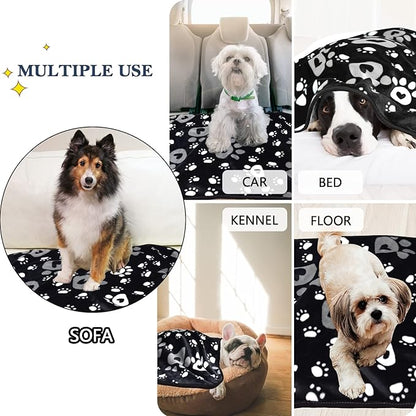 Dog Blanket, Soft Fleece Dog Blankets for Extra Large Dogs, Fluffy Flannel Pet Cat Puppy Blanket Mat Cover for Bed Couch, Cute Paw Print Throw Blanket for Dogs, Black 80"X60"