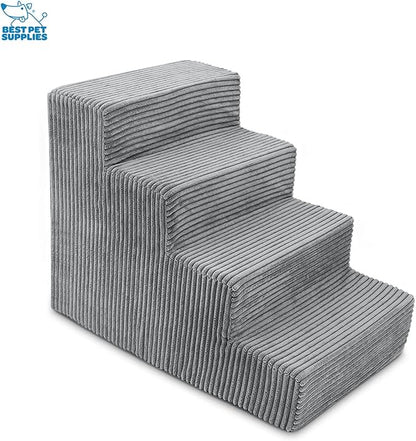 Best Pet Supplies Dog Stairs for Small Dogs & Cats, Foam Pet Steps Portable Ramp for Couch Sofa and High Bed Non-Slip Balanced Indoor Step Support, Paw Safe No Assembly - Gray, 4-Step
