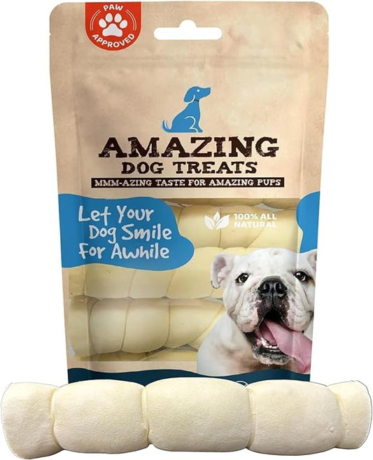 Amazing Dog Treats - Beef Cheek Rolls-(Mega Thick 10" - 6 Pcs) No Hide - Safe Rawhide Alternative Dog Chew - Great for Power Chewers - Long Lasting Dog Chew - No Splinters - Retriever Rolls for Dogs