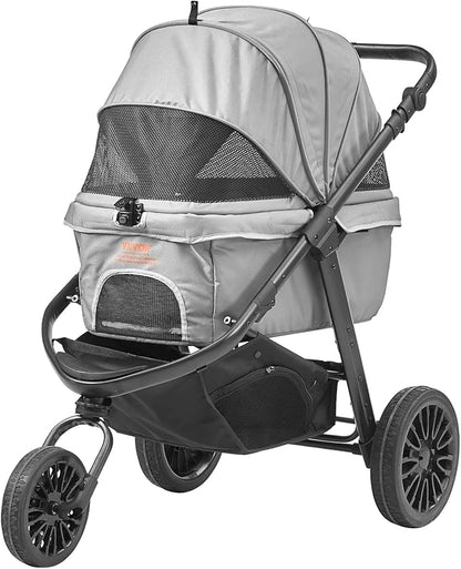 VEVOR Large Pet Stroller for Dogs Cats up to 75lbs, 3 Wheels Folding Cat Dog Stroller, Portable Pet Jogging Stroller with Storage Basket, Adjutable Handle Height and Zipperless Canopy