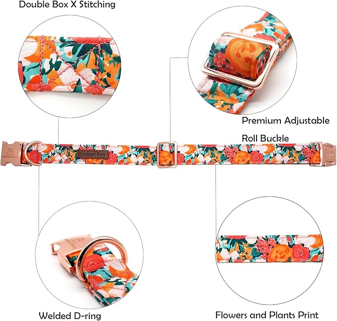 Lionheart glory Premium Floral Dog Collars Spring Dog Collar, Adjustable Heavy Duty Girl Dog Collar for Small Dogs