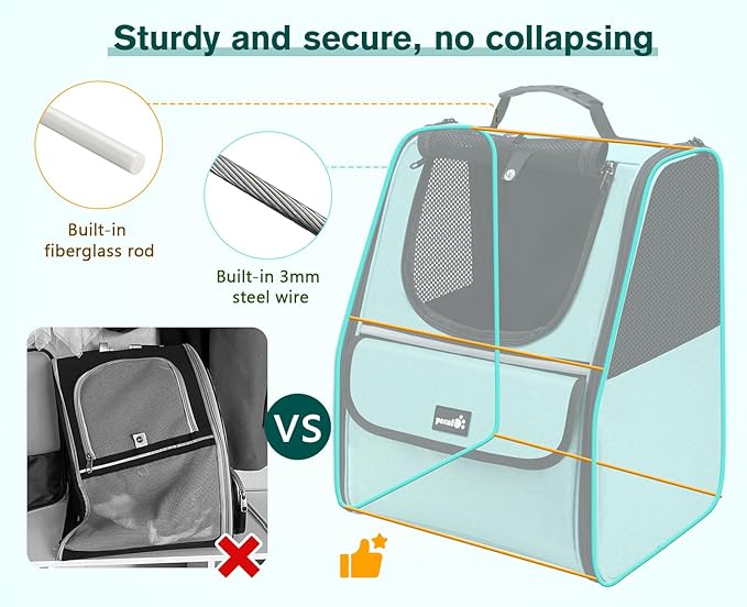 Pecute Cat Backpack Carrier, Small Dog Backpack Carrier, Pet Backpack Carrier for Cats Dogs Puppy Kitten, Cat Carrier Bag Carrying for Travel Hiking Bike Riding Walking Outdoor,Mint Green