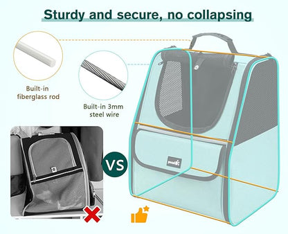 Pecute Cat Backpack Carrier, Small Dog Backpack Carrier, Pet Backpack Carrier for Cats Dogs Puppy Kitten, Cat Carrier Bag Carrying for Travel Hiking Bike Riding Walking Outdoor,Mint Green