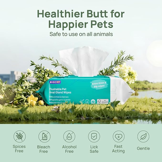 HICC PET Wipes for Dogs & Cats, Cleansing Deodorizing & Soothing Allergy Infections Anal Gland Pets Wipes with Coconut Oil - Dog Grooming Wipes for Butt and Paw - Hypoallergenic & Vet Recommended