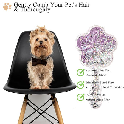 Soft Dog Brush for Small Dogs | Gentle Puppy Brush for Yorkies, Shih Tzus, Maltipoos & Maltese | Pet Hair Removal with Soft Bristles | Dog Brush for Shedding (Glitter Purple)