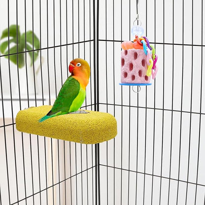 Wontee Bird Calcium Grinding Chewing Toys Bird Perch Stand for Cockatiels Conures Quaker Senegal Parrot, 2 Packs