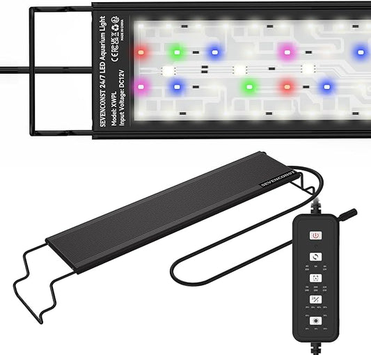 LED Aquarium Light, 24/7 Mode IP68 for Plants-Full Spectrum Fish Tank Light, 24-30 Inch, Sunrise-Daylight-Moonlight, White Blue Red Green Pink LEDs with Extendable Brackets for Freshwater