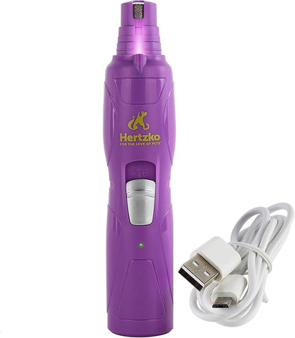 Hertzko Pet Nail Grooming Kit for Dogs and Cats - Electric Dog Nail Grinder with LED Upgrade - Pet Trimmers and Clippers - Cordless and Portable Trimmer and Clipper, 2 Grinder Bits, USB Wire