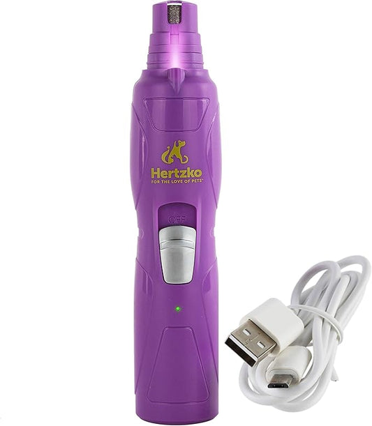 Hertzko Pet Nail Grooming Kit for Dogs and Cats - Electric Dog Nail Grinder with LED Upgrade - Pet Trimmers and Clippers - Cordless and Portable Trimmer and Clipper, 2 Grinder Bits, USB Wire