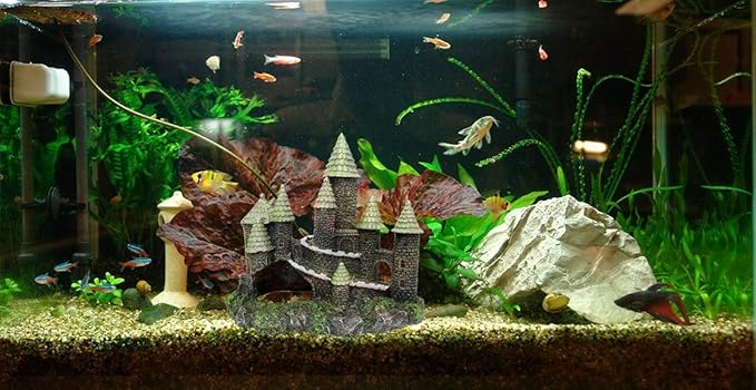 M2cbridge Aquarium Decor Castle Shipwreck Ornament Underwater Landscape(Green Castle)