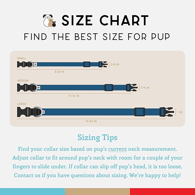 Dog Collar, Lightweight, Heavy Duty Dog Collar with Buckle, Fabric Pet Collar, Breathable & Adjustable Puppy Collar, Dog Collars for Medium Dogs (Navy, Medium - 10-16 Inch) - Wildebeest