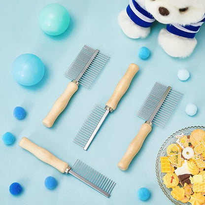 Tessco for you 2 Pcs Dog Metal Combs Cat Wooden Handle Grooming Combs Stainless Steel Hairbrush Double Side Metal for Pet Dog Grooming Brush Pet Cat Flea Hairbrush for Long Short Hair Fur Brush Tool
