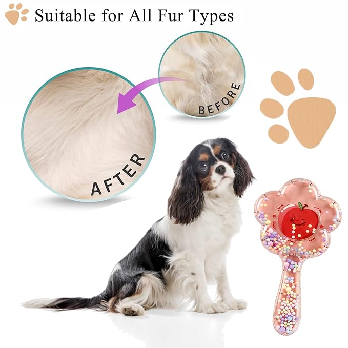 Soft Dog Brush for Small Dogs | Gentle Puppy Brush for Yorkies, Shih Tzus, Maltipoos & Maltese | Pet Hair Removal Brush with Soft Bristles | Dog Brush for Shedding (Pink Apple)