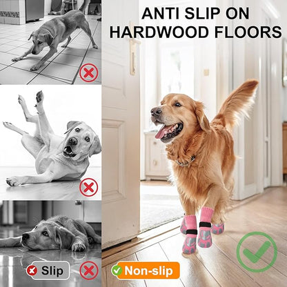 BEAUTYZOO Dog Socks, Non Slip Dog Socks to Prevent Licking Paws -Dog Shoes for Hot/Cold Pavement, Dog Boots & Paw Protectors, Dog Booties for Hardwood Floors, Small Medium Large Senior Dogs