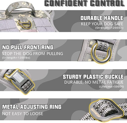 AUROTH Tactical Dog Harness for Small Medium Large Dogs No Pull Adjustable Pet Harness Reflective K9 Working Training Easy Control Pet Vest Military Service Dog Harnesses Large Grey Camo