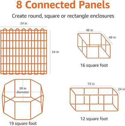 Amazon Basics Foldable Octagonal Metal Exercise Dog Playpen - Indoor/Outdoor, No Door, Extra Small (8 Panels, 24 x 24), Easy to assemble, store, and customize, 24" - Puppy, Black
