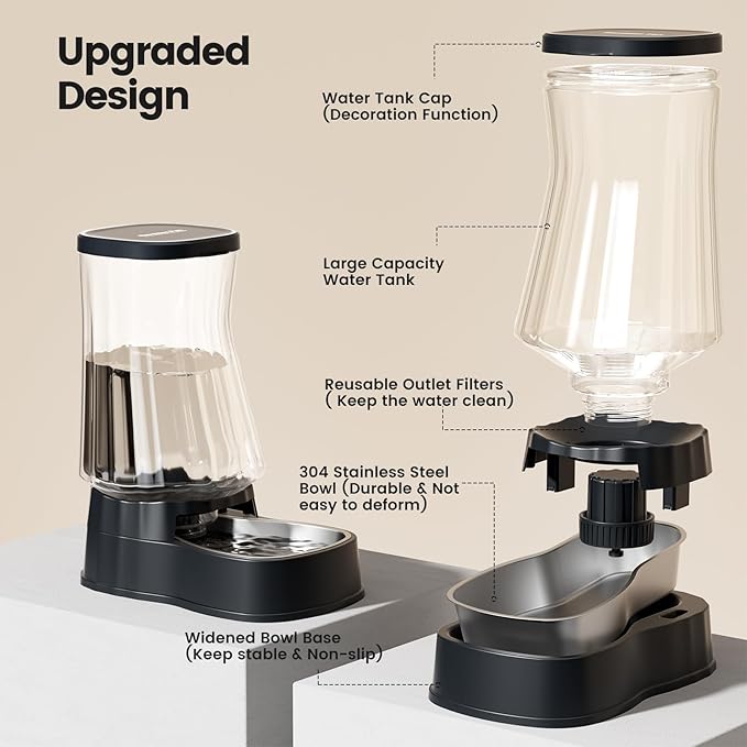 Gardner Pet Automatic Dog Water Dispenser Gravity Stainless Steel Water Waterer Feeder, 100% BPA-Free Large Capacity Water Feeding Bowls for Medium & Large-Sized Dogs Cats Other Pets-(1.6 Gallon)