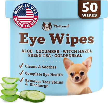 Natural Dog Eye Wipes for Dogs -50 Cnt- Soothing Dog Eye Wipes with Natural, Non-Irritating Ingredients Green Tea & Goldenseal, Effective Dog Tear Stain Remover Wipe & Dog Eye Gunk Remover Wipe, Vegan