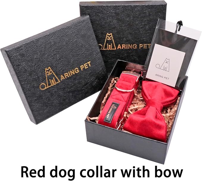 ARING PET Bowtie Dog Collar,Velvet Dog Collars with Removable Bowtie, Christmas Adorable Dog Collar, Small.