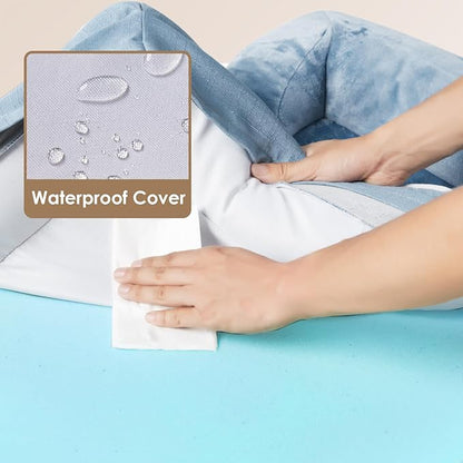 EHEYCIGA Orthopedic Dog Beds for Large Dogs, Waterproof Memory Foam Large Dog Bed with Sides, Non-Slip Bottom and Egg-Crate Foam Large Dog Couch Bed with Washable Removable Cover, Washed Blue