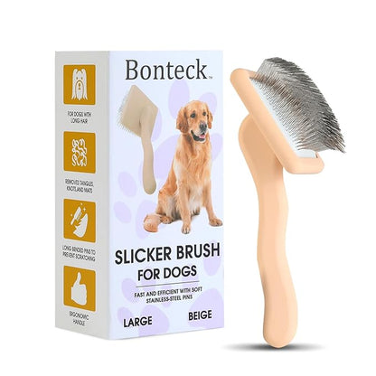 Dog Slicker Brush for Grooming Pet Hair, Beige, Long Haired Brush For Dogs (Poodles, Goldendoodles, Labradoodles), Long Pin Brush For Dematting