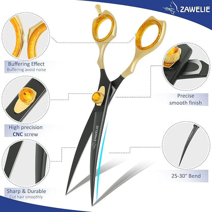 Dog Grooming Scissor- 7.5 Pet Shears, Japanese Stainless Steel Ergonomic Pet Grooming Scissor, Heavy Duty Sharp and Comfortable pet Scissors for Grooming, Dogs, Cats and Other Animals (Curved)