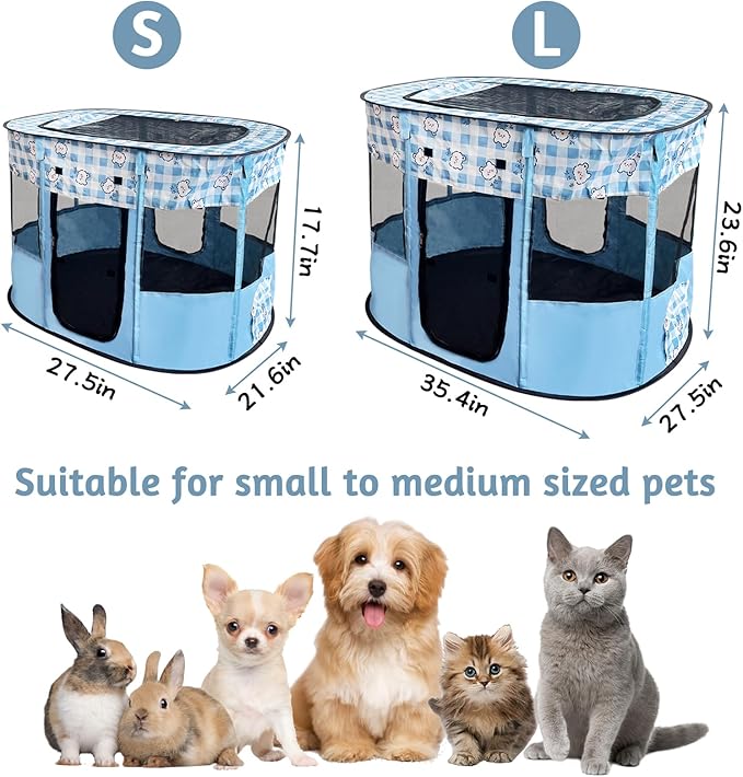 Portable Pet Playpen, Foldable Collapsible Cats Exercise Enclosure Kennel Tents Cat Delivery Isolation Room Dog Crates House Great for Indoor Outdoor Travel Use Pets Kitten Rabbit(Small,Blue)