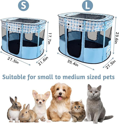 Portable Pet Playpen, Foldable Collapsible Cats Exercise Enclosure Kennel Tents Cat Delivery Isolation Room Dog Crates House Great for Indoor Outdoor Travel Use Pets Kitten Rabbit(Small,Blue)