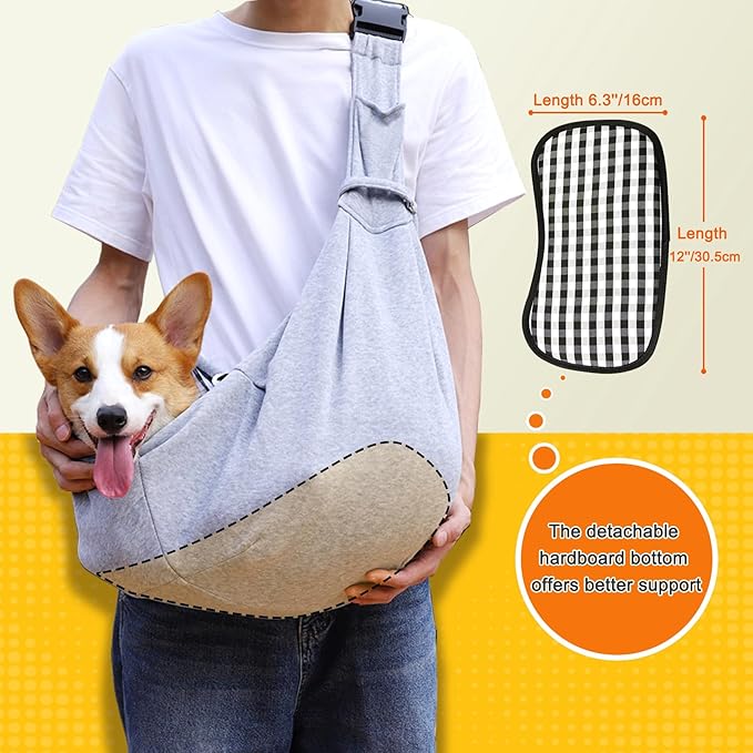 Dog Sling Cat Sling Carrier with Bottom Support, Kanemc Hands Free Sling Bag for 12Lbs Short Dog Small Puppy 16Lbs Clingy Cat Pets, Lightweight & Comfy (Gray)
