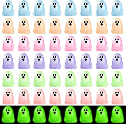 56 Pcs Luminous Mini Ghosts,Halloween Tiny Resin Ghosts Figures Glow in The Dark mini Ghosts Miniature Statue for Plant Pot Landscape Lawn Landscape Home Party Decor