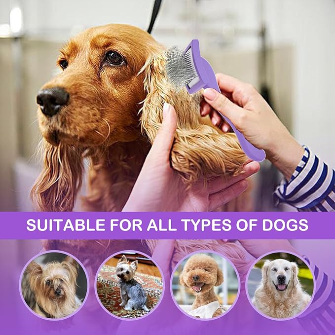 Dog Slicker Brush for Goldendoodles & Golden Doodle Brush for Grooming Kit - Dog Brush for Goldendoodle, Labradoodle, Poodles - Pet Hair Brush for Short & Medium Haired Dogs -Small (Purple)
