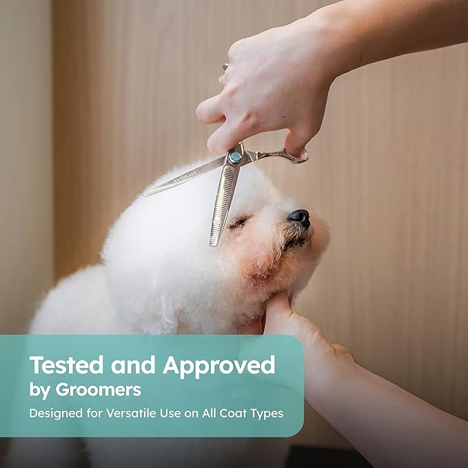 7" Dog Thinning Shears for Grooming  Blending Scissors for Face, Legs & Tail  VG10 Stainless Steel, Handcrafted, Ergonomic, 50% Thinning Rate for Smooth Finishing