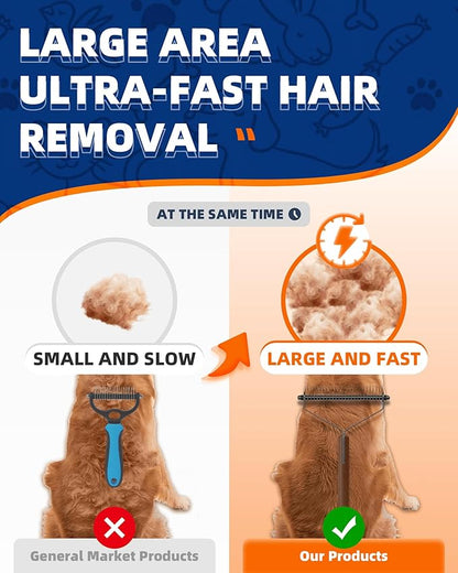 Extra Large 2-Sided Undercoat Rake for Dogs & Cats, Dog Brush for Shedding Remove Mats, Dematting Comb, Safe&Gentle Grooming Brush for German Shepherds Medium to Long-Haired Pets, Wooden Handle(Black)