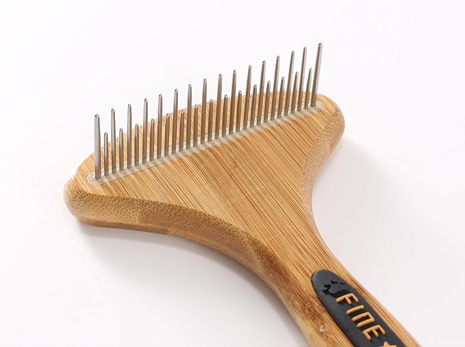 Dog Undercoat Rake for Shedding Cat Grooming Rake with Anti-Slip Wooden Handle Dematting Undercoat Brush for Long Hair Types Coat Rake for Dogs Knot Removal and Shedding Control L